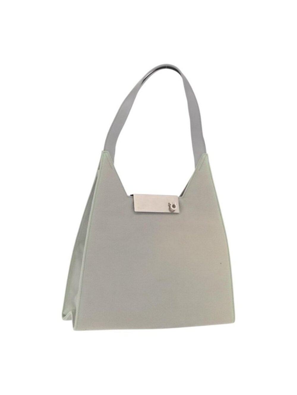 Authentic Salvatore Ferragamo Gancini Shoulder Bag Suede Gray Silver